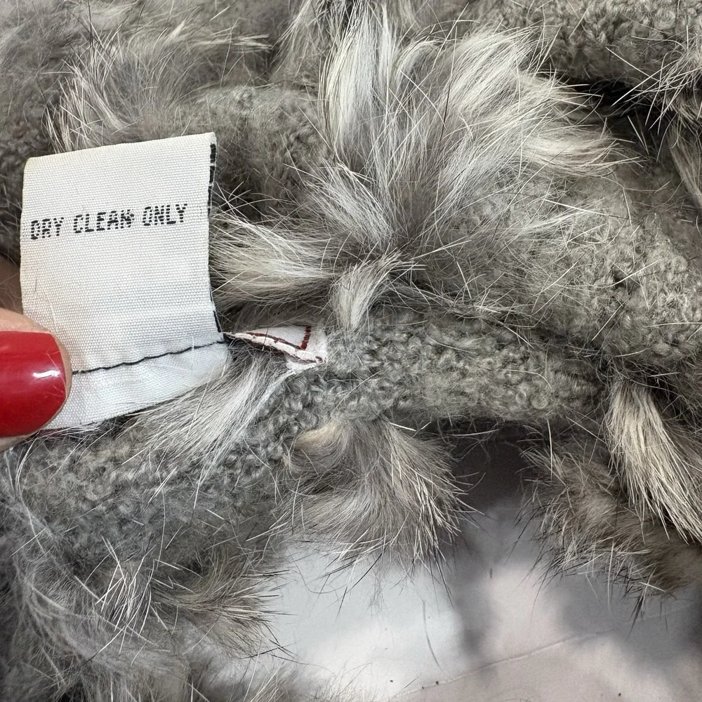 Vtg Y2K Rabbit Fur Scarf Wrap Shawl Gray Knit M Louise Paris Luxury Shrug